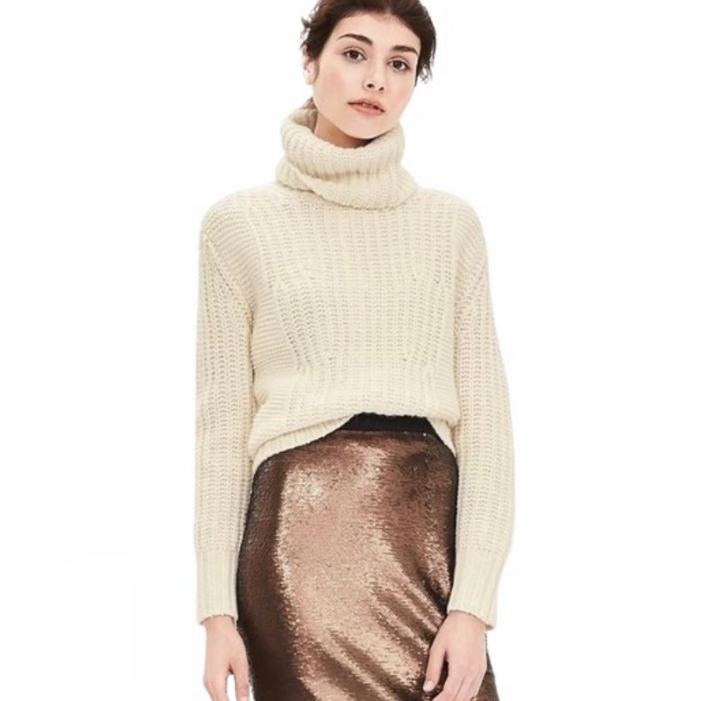 Banana Republic Chunky Knit Wool Sweater Ivory XL